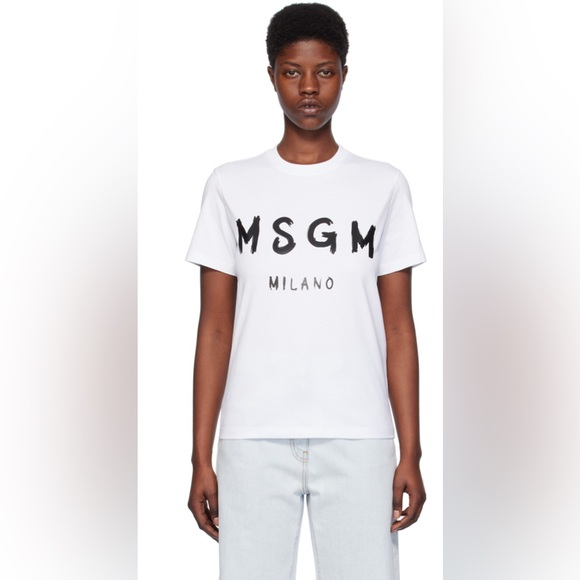 NEW MSGM Logo Printed Crewneck White T-Shirt Size XL - Picture 2 of 12